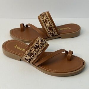 Toscanella Brown Braided Toe-Loop Slide Sandals Size 6.5